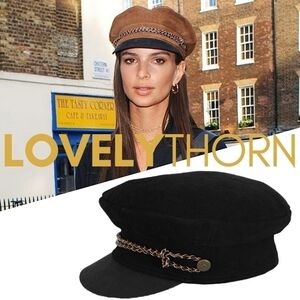 BRIXTON // ltd ed retro-chic black suede moto cap vtg inspired Emily Ratajkowski